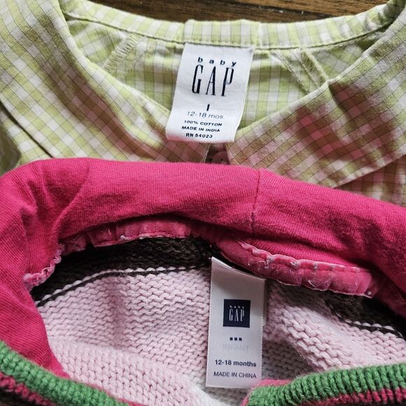 Baby Gap Y2K Outfit Set – Striped Hoodie Dress & Green Blouse – Size 12–18M - Picture 7 of 8